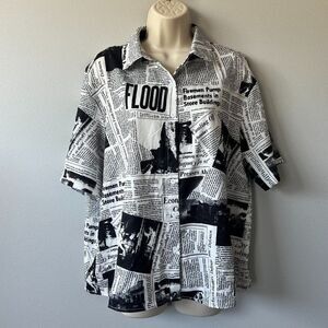 Shein Newspaper Print Button Down Shirt Size L